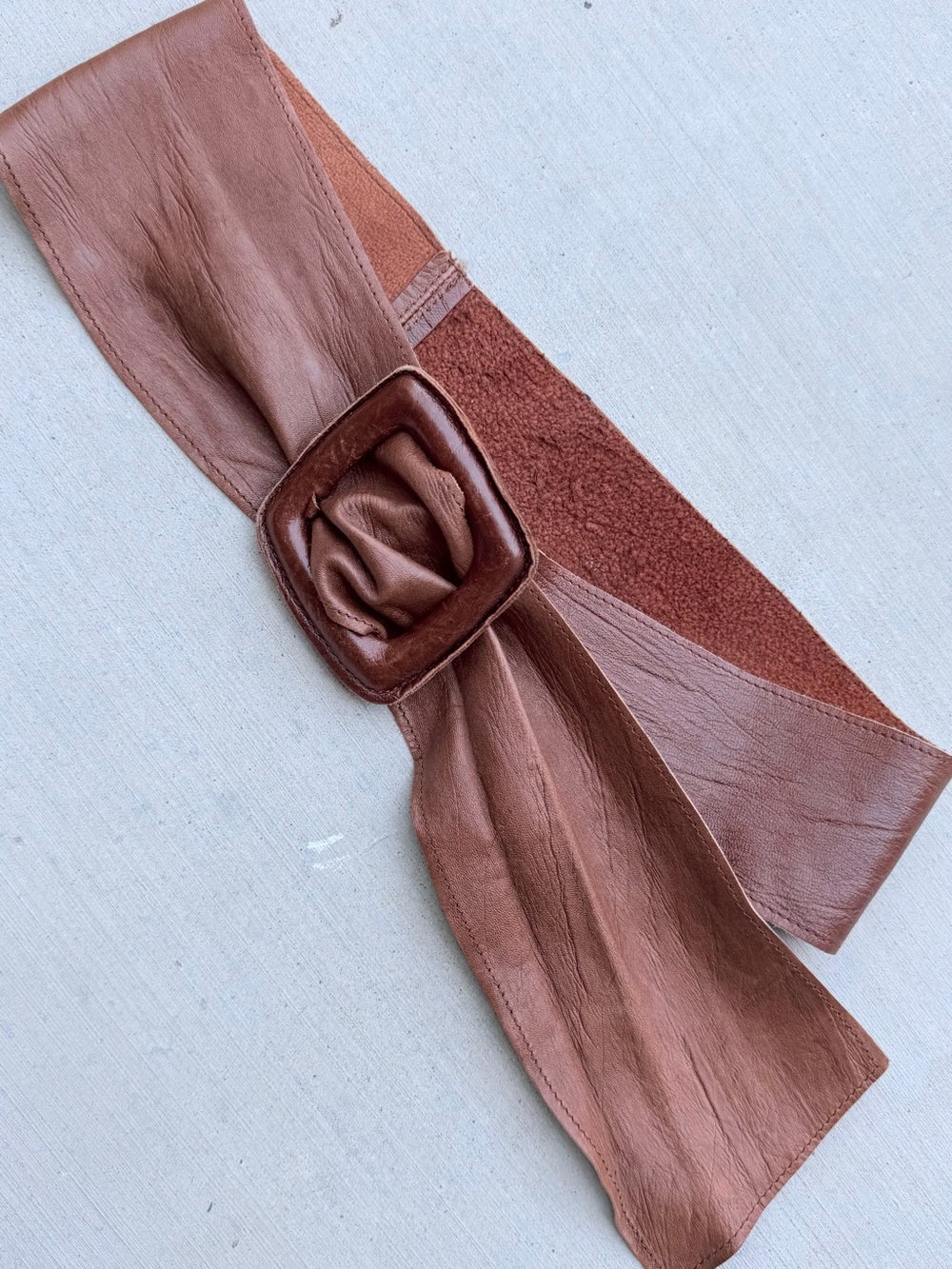 70’s Wide Brown Leather Cinch Belt with Buckle